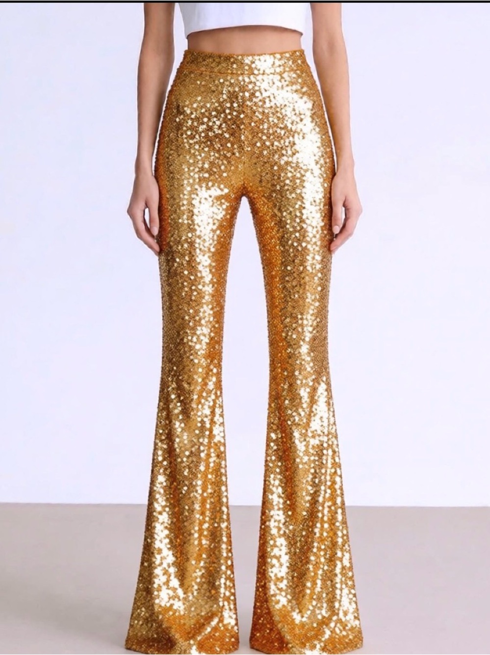 Gold Sequin Flared Pants - Women